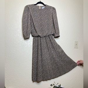 Leslie Fay Petites Vintage 80s Dress 3/4 Sleeves Floral Print Midi Length